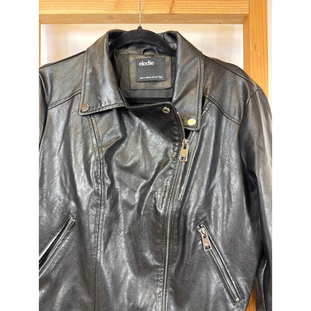 Elodie Black Asymmetrical Belted Moto Faux Leather Jacket XL - Picture 3 of 10